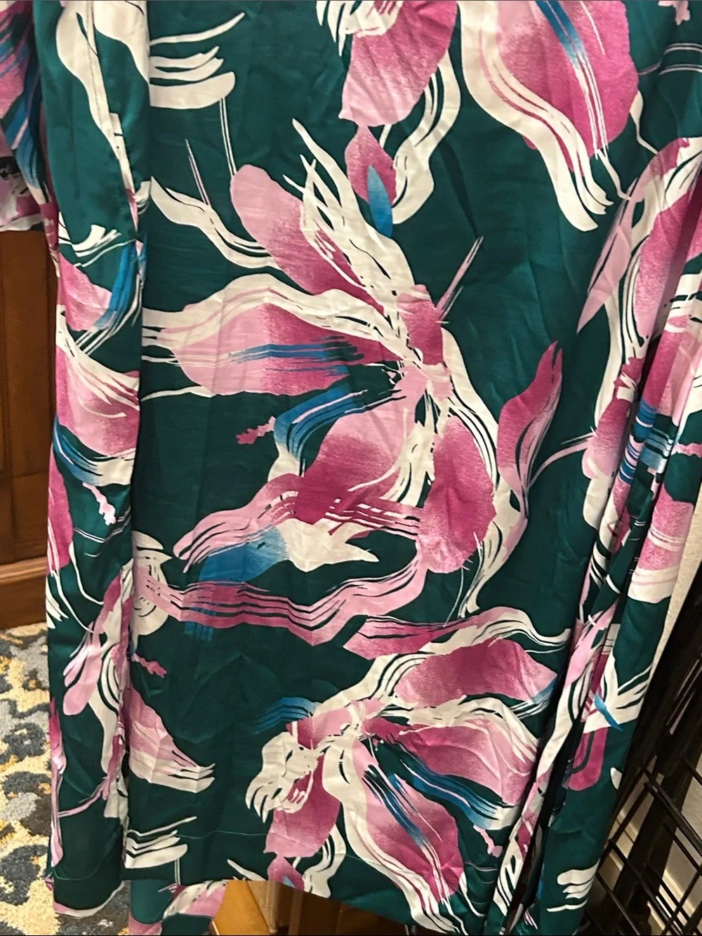 Vivid Teal & Pink/Magenta Fuschia tropical Print, Retro 80s/90s loungewear robe,